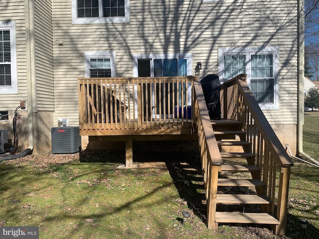 1646 Mcnelis Dr, Southampton, PA 18966 - wooden terrace with a lawn, stairway, and central AC