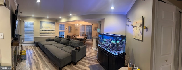 1646 Mcnelis Dr, Southampton, PA 18966 - living area with recessed lighting, light wood finished floors, and crown molding