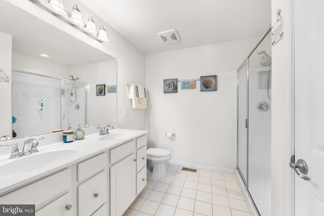 bathroom featuring a sink, a stall shower, and visible vents