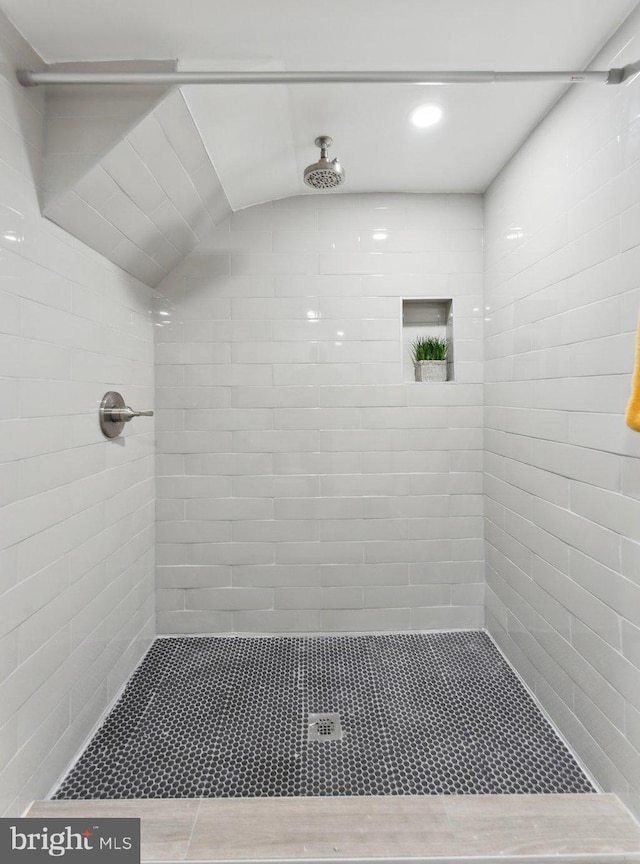 5707 Colorado Ave NW, Washington, DC 20011 - bathroom with a tile shower and lofted ceiling