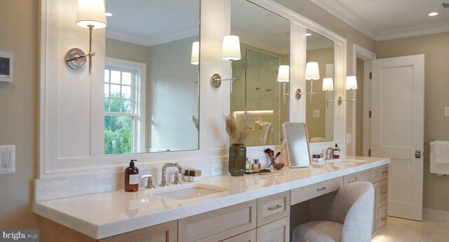 4817 Rodman St NW, Washington, DC 20016 - bathroom with double vanity and ornamental molding