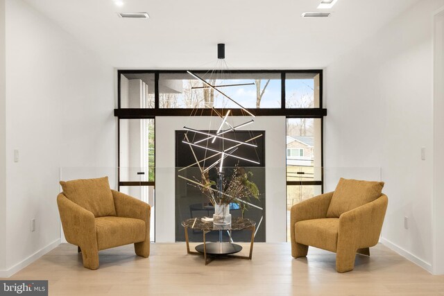 sitting room featuring floor to ceiling windows, a wealth of natural light, and wood finished floors