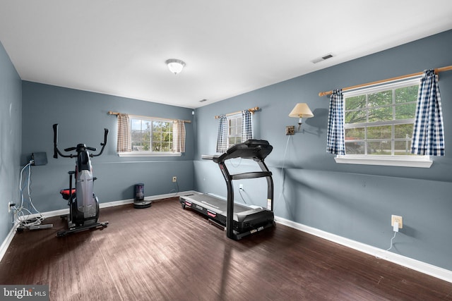 6011 Bauman Dr, Elkridge, MD 21075 - workout room with baseboards, wood finished floors, and visible vents