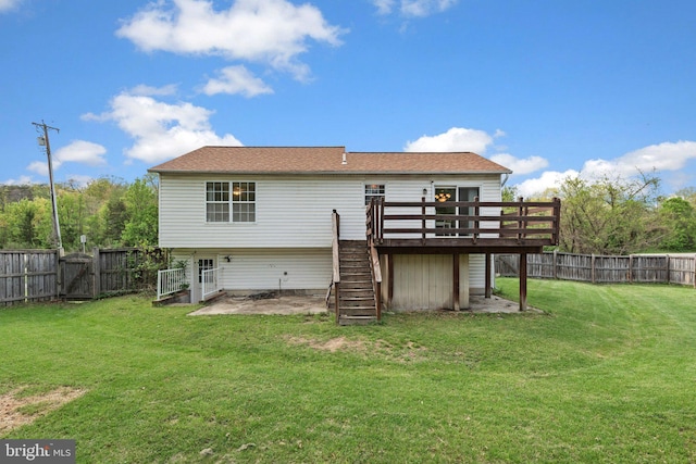 6011 Bauman Dr, Elkridge, MD 21075 - back of house with stairway, a patio, a fenced backyard, and a deck
