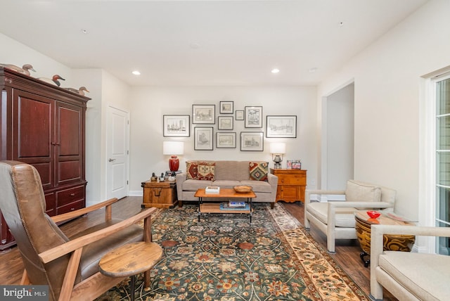 living area featuring recessed lighting and wood finished floors
