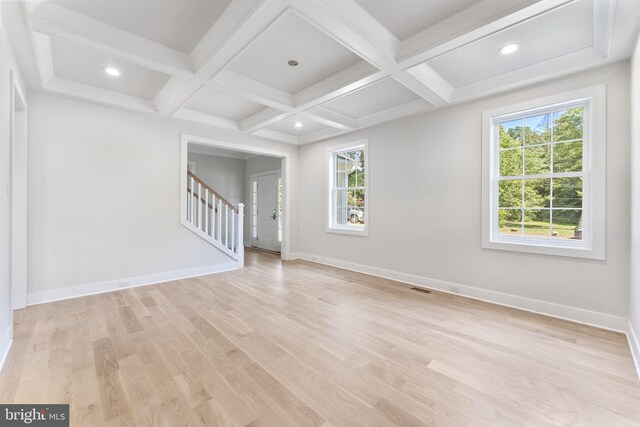 17 Hickory Ln, Malvern, PA 19355 - unfurnished living room featuring light wood-style floors, beamed ceiling, and baseboards