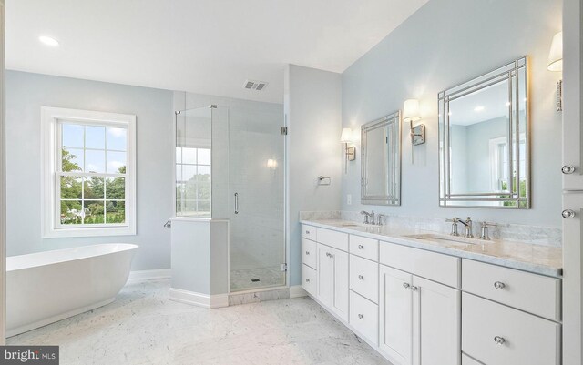 17 Hickory Ln, Malvern, PA 19355 - full bath featuring double vanity, visible vents, baseboards, and a sink