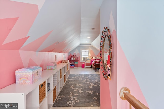 3809 13th St S, Arlington, VA 22204 - rec room featuring recessed lighting, wood finished floors, and vaulted ceiling