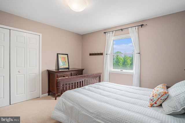 bedroom featuring carpet floors and a closet