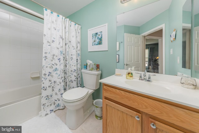 420 Concetta Dr, Mount Royal, NJ 08061 - bathroom featuring toilet, vanity, shower / tub combo with curtain, and tile patterned floors