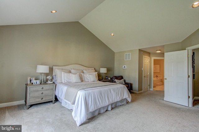 33 Brownstone Dr, East Norriton, PA 19401 - bedroom with baseboards, vaulted ceiling, visible vents, and light colored carpet