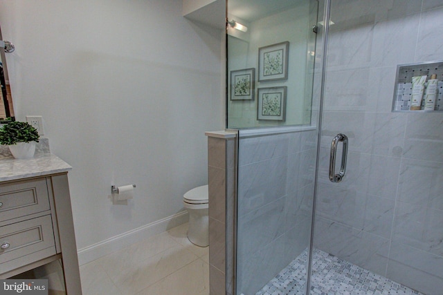33 Brownstone Dr, East Norriton, PA 19401 - full bathroom featuring a shower stall, toilet, tile patterned floors, vanity, and baseboards