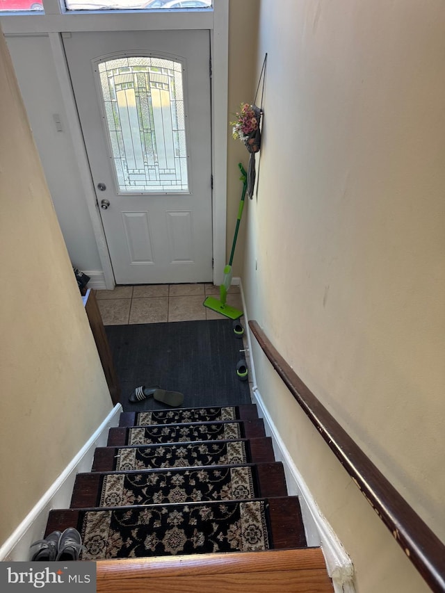 3525 Nottingham Ln, Philadelphia, PA 19114 - stairs featuring tile patterned floors and baseboards