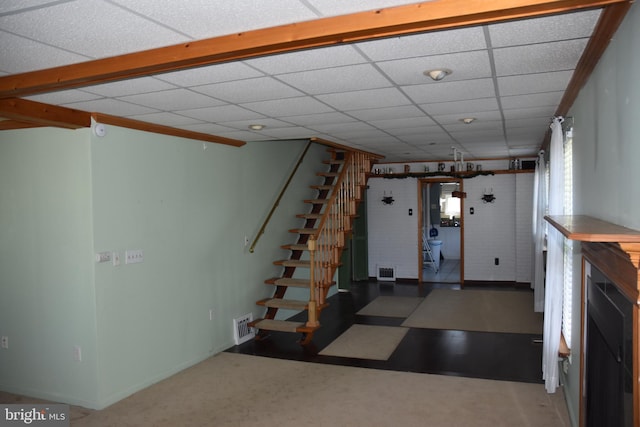 315 Carre Ave, Essington, PA 19029 - basement with visible vents, baseboards, stairway, and a drop ceiling