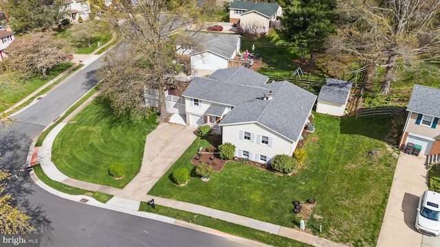 drone / aerial view with a residential view