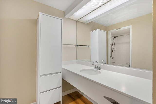 1100 Vine St Unit 1403, Philadelphia, PA 19107 - full bathroom with wood finished floors and vanity