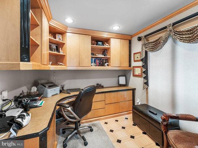 28 Vanessa Ct, Cherry Hill, NJ 08003 - office area featuring built in desk, recessed lighting, and light tile patterned flooring