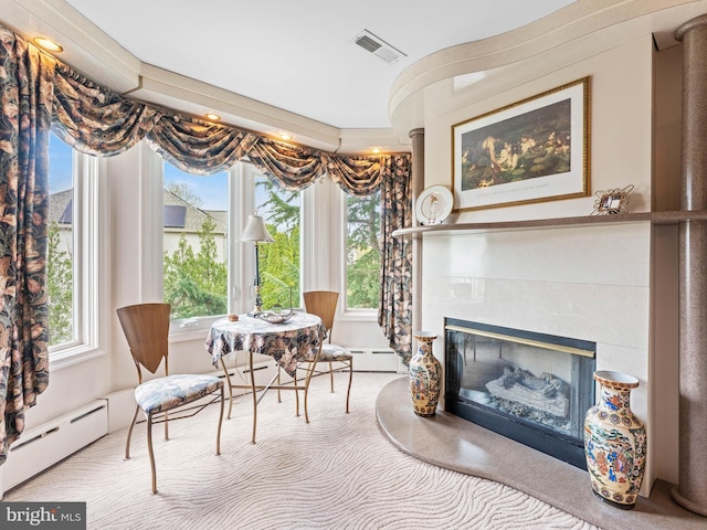 28 Vanessa Ct, Cherry Hill, NJ 08003 - dining area featuring baseboard heating and a tiled fireplace