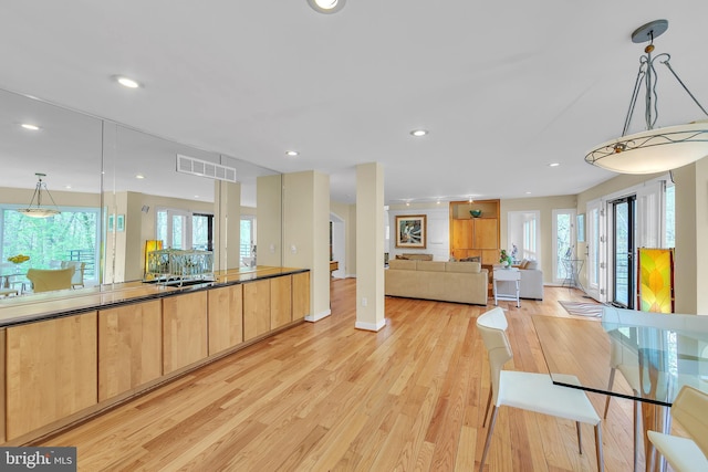 2010 Welsh Vly, Malvern, PA 19355 - kitchen featuring light brown cabinets, light wood-type flooring, plenty of natural light, and recessed lighting