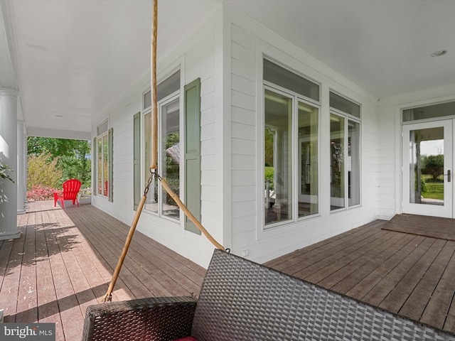 wooden deck with covered porch
