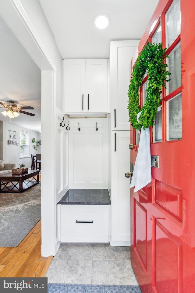 mudroom with ceiling fan