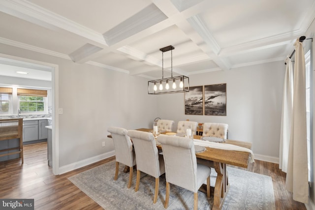12527 Misty Water Dr, Herndon, VA 20170 - dining area featuring ornamental molding, coffered ceiling, and beamed ceiling