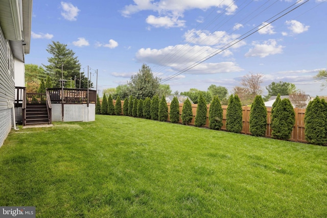 12527 Misty Water Dr, Herndon, VA 20170 - view of yard featuring a fenced backyard, a wooden deck, and stairs