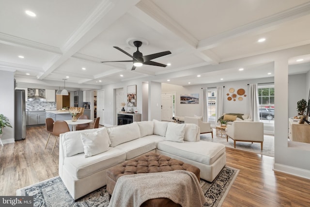12527 Misty Water Dr, Herndon, VA 20170 - living area with coffered ceiling, recessed lighting, and light wood-style flooring