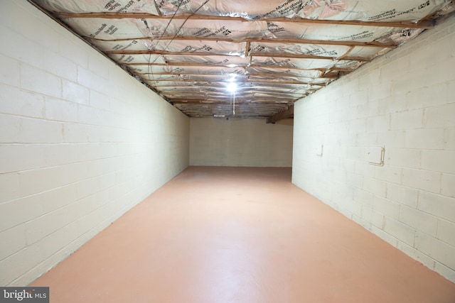 unfinished below grade area featuring concrete block wall