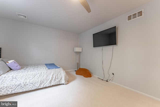 bedroom featuring carpet floors, ceiling fan, and baseboards