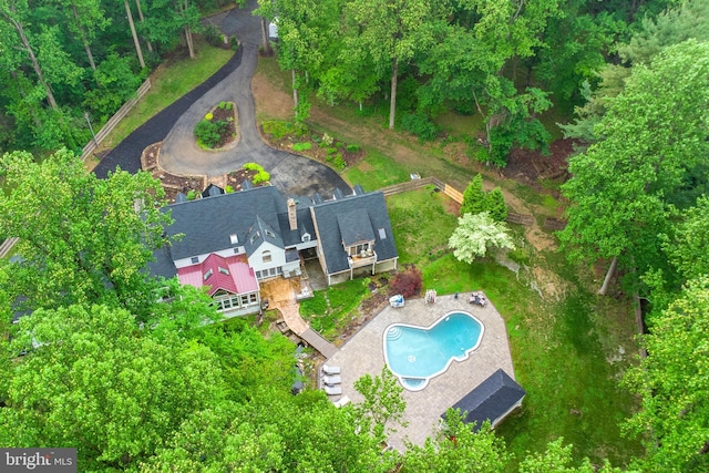 view from above of property with a pool area