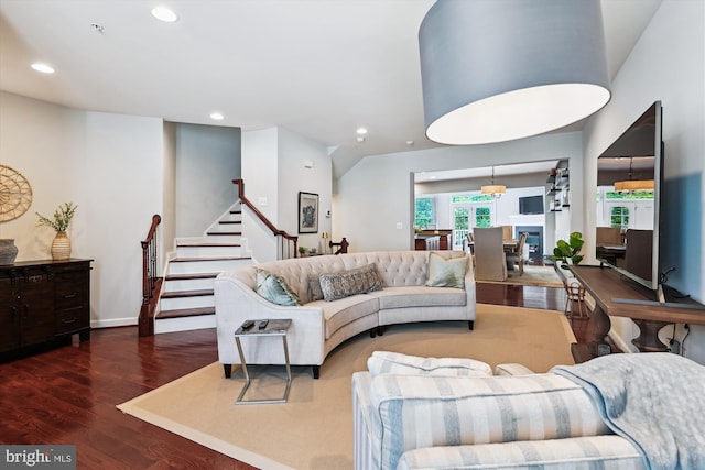 517 Deep Creek Vw, Annapolis, MD 21409 - living area featuring recessed lighting, wood finished floors, and stairs