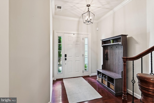 517 Deep Creek Vw, Annapolis, MD 21409 - entryway featuring dark wood-style flooring, a chandelier, and crown molding