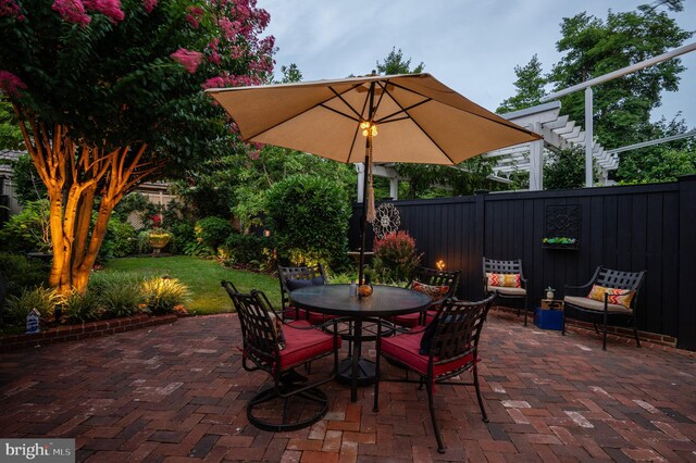 view of patio / terrace featuring a fenced backyard and outdoor dining area