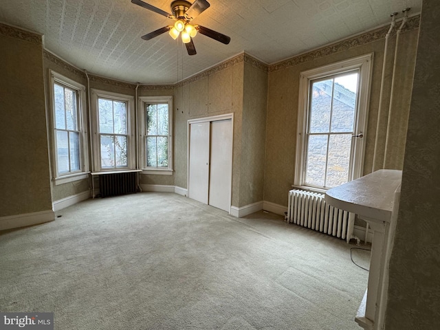 207 E Howard St, Bellefonte, PA 16823 - unfurnished bedroom featuring radiator, multiple windows, and carpet