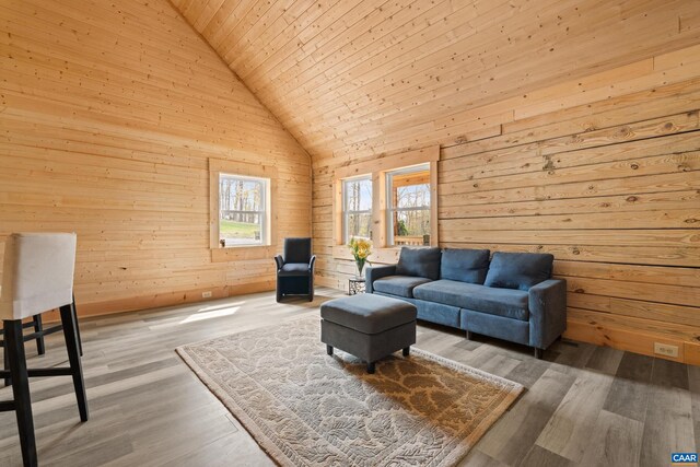 136 Wildwood Ln, Shenandoah, VA 22849 - living room with wood finished floors, wooden walls, and vaulted ceiling