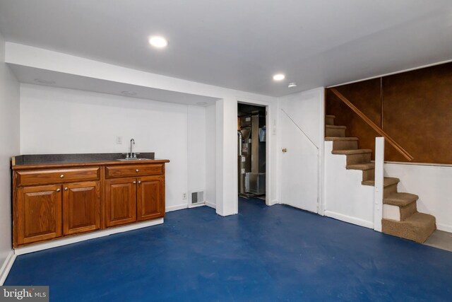 206 Paris Ave, Brooklawn, NJ 08030 - finished basement featuring wet bar, recessed lighting, stairs, visible vents, and a sink
