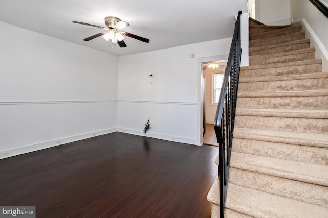 206 Paris Ave, Brooklawn, NJ 08030 - stairs featuring ceiling fan, wood finished floors, and baseboards