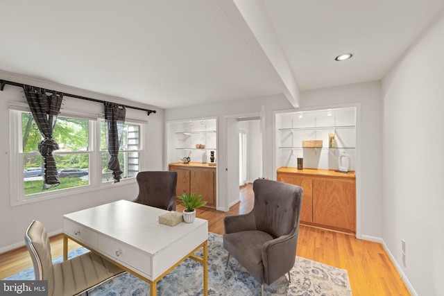 1925 Upper Lake Dr, Reston, VA 20191 - office featuring baseboards, light wood-style floors, beamed ceiling, and recessed lighting