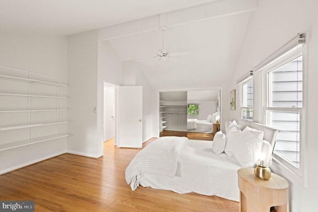 1925 Upper Lake Dr, Reston, VA 20191 - bedroom with wood finished floors, baseboards, high vaulted ceiling, and a ceiling fan