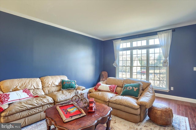 704 Goddard Dr, York, PA 17402 - living room featuring wood finished floors, baseboards, and ornamental molding