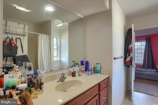 704 Goddard Dr, York, PA 17402 - full bathroom featuring curtained shower, vanity, recessed lighting, and tile patterned floors