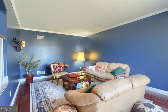 704 Goddard Dr, York, PA 17402 - living room with crown molding, visible vents, baseboards, and wood finished floors