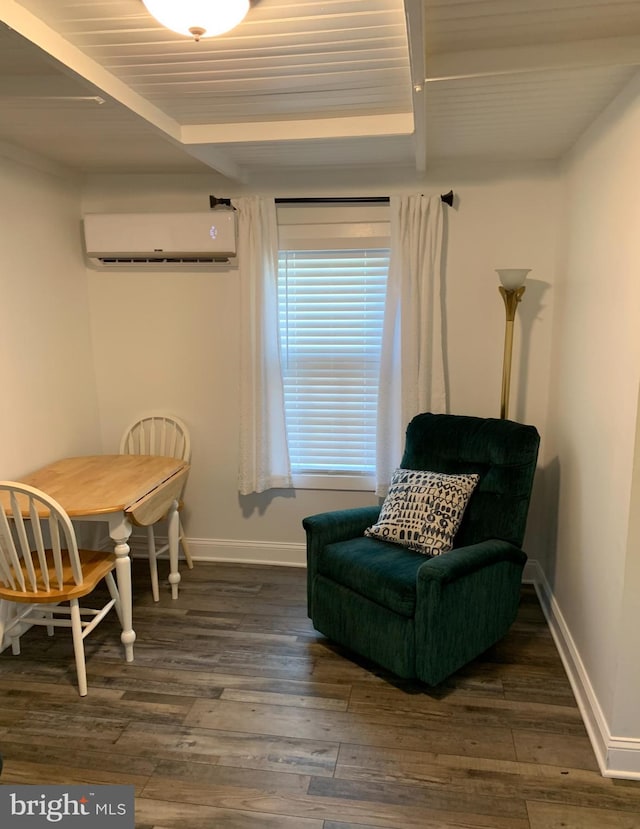 15 Higginsville Ln, Mount Royal, NJ 08061 - sitting room featuring baseboards, a wall mounted air conditioner, wood finished floors, and wood ceiling