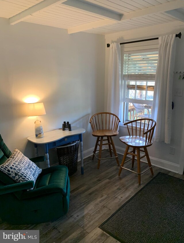15 Higginsville Ln, Mount Royal, NJ 08061 - living area featuring beam ceiling, wood finished floors, baseboards, and wood ceiling