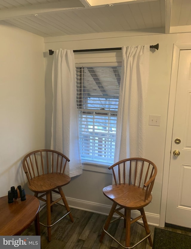 15 Higginsville Ln, Mount Royal, NJ 08061 - sitting room featuring wood ceiling, dark wood-style flooring, and baseboards