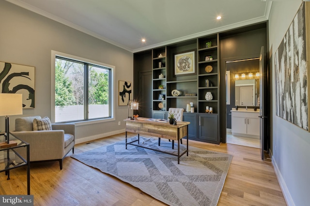 1127 Guilford Ct, Mclean, VA 22101 - office area with baseboards, recessed lighting, light wood-type flooring, and crown molding