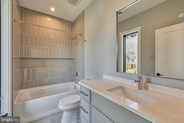 1127 Guilford Ct, Mclean, VA 22101 - full bathroom with vanity, bathing tub / shower combination, tile patterned flooring, toilet, and visible vents