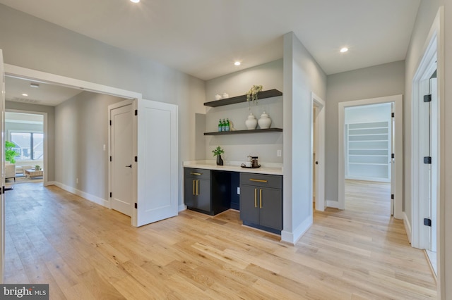 1127 Guilford Ct, Mclean, VA 22101 - bar with light wood-type flooring, wet bar, baseboards, and recessed lighting