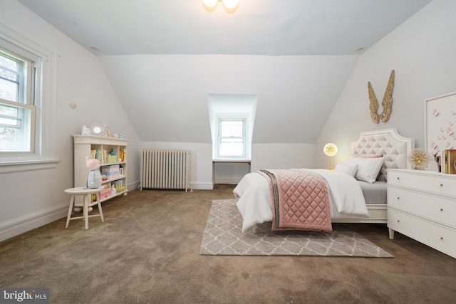 723 S Latches Ln, Merion Station, PA 19066 - bedroom featuring radiator, carpet flooring, and lofted ceiling
